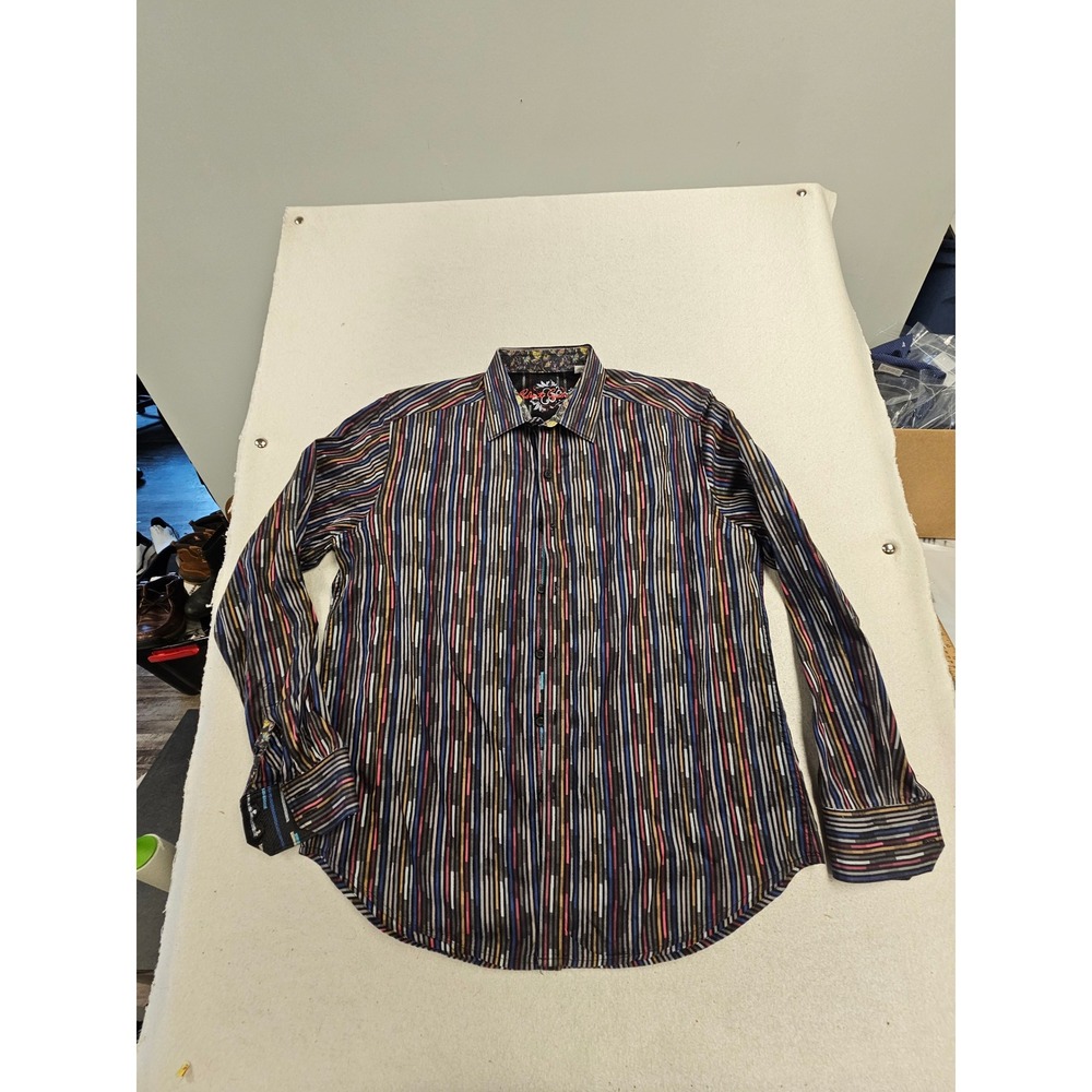 Robert Graham Mens Classic‎ Fit Multi Color Striped Long Sleeve Button Down Sz L